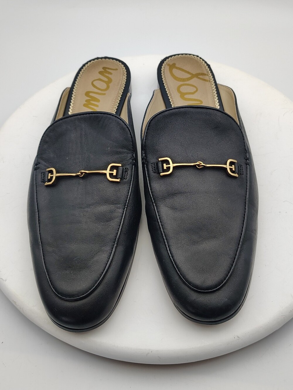 Sam Edelman Black Leather Slip-On Loafers with Gold Horsebit Size Women's 11